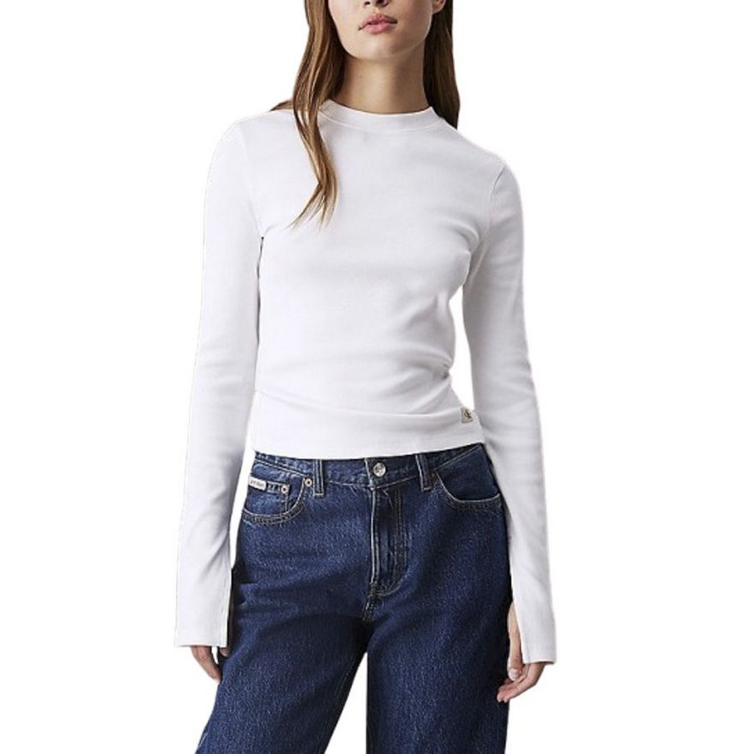 Woven Label Rib Ls Top Bright White / L