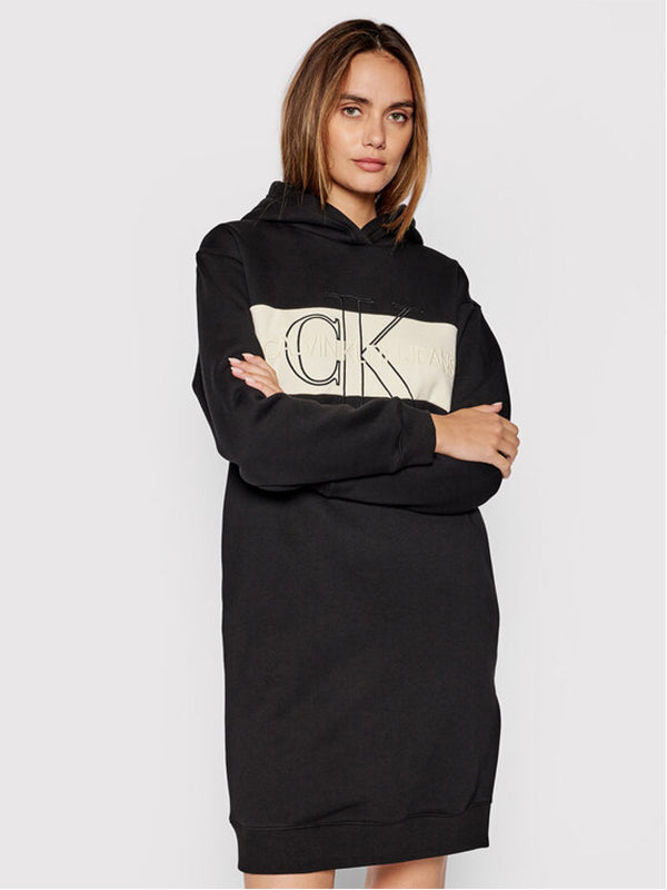 Monogram Blocking Hoodie Dress Ck Black / S