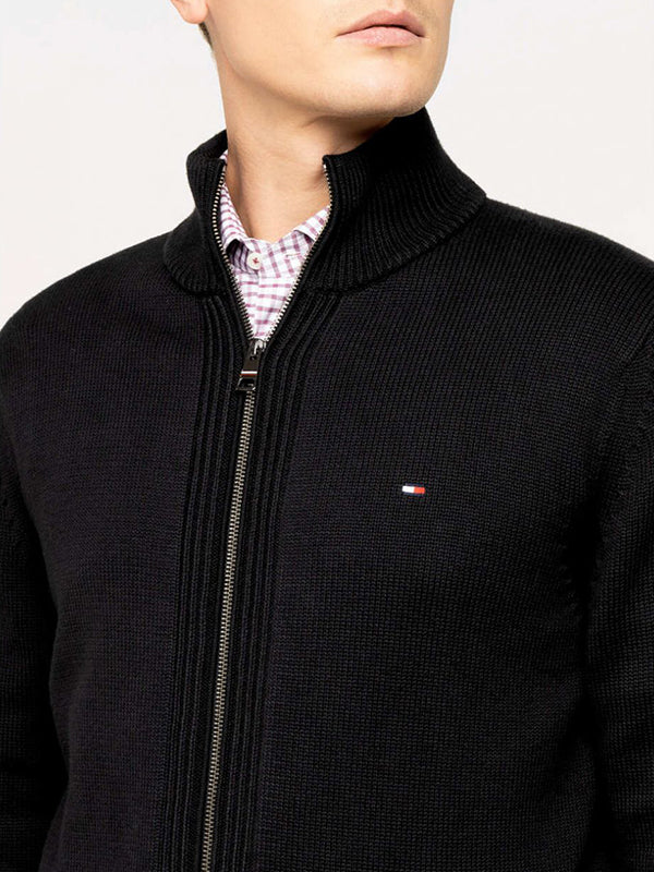 Chunky Cotton Zip Through Black / L