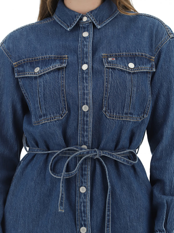 Tjw L/S Belted Denim Dress Mid Indigo / L