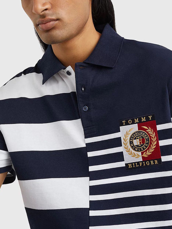 Icon Mixed Stripe Casual Polo Desert Sky / White / L