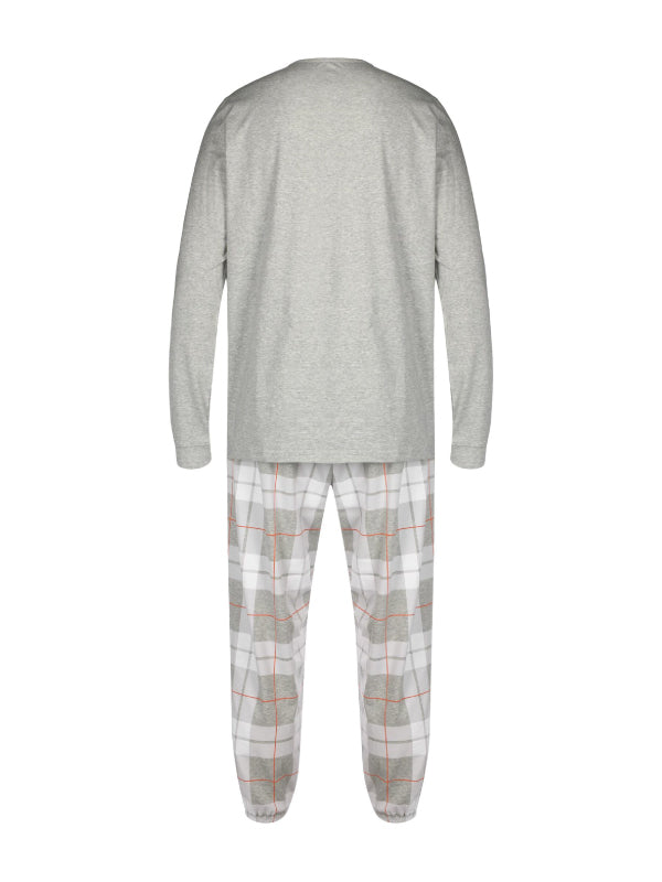 L/S Jogger Set GREY H TOP, GRAPHIC PLAID BOTTOM / L