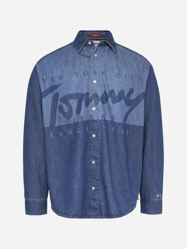 Tjm Lasered Wide Denim Shirt Denim Medium / L