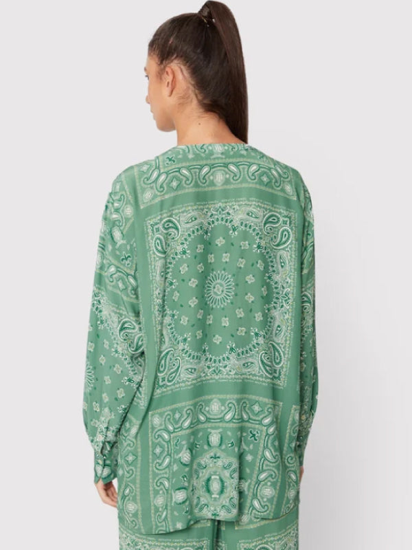 Bandana Vis Relaxed Blouse Ls Placed Bandana/ Green / 42