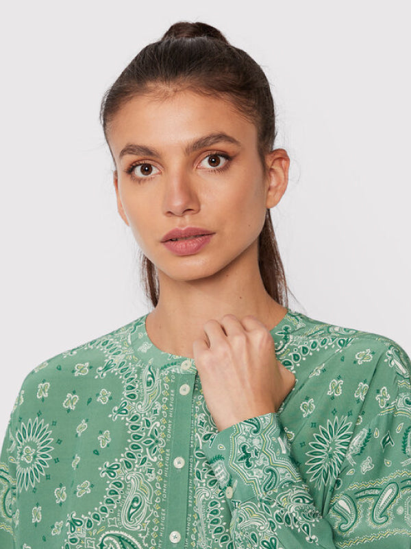 Bandana Vis Relaxed Blouse Ls Placed Bandana/ Green / 42