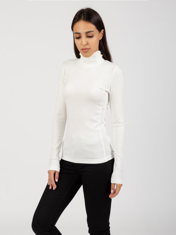 Modal Rib Roll Neck Top Ecru / L