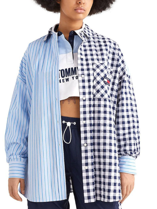 Tjw Gingham Stripe Mix Overshirt Chambray Sky/Gingham / L