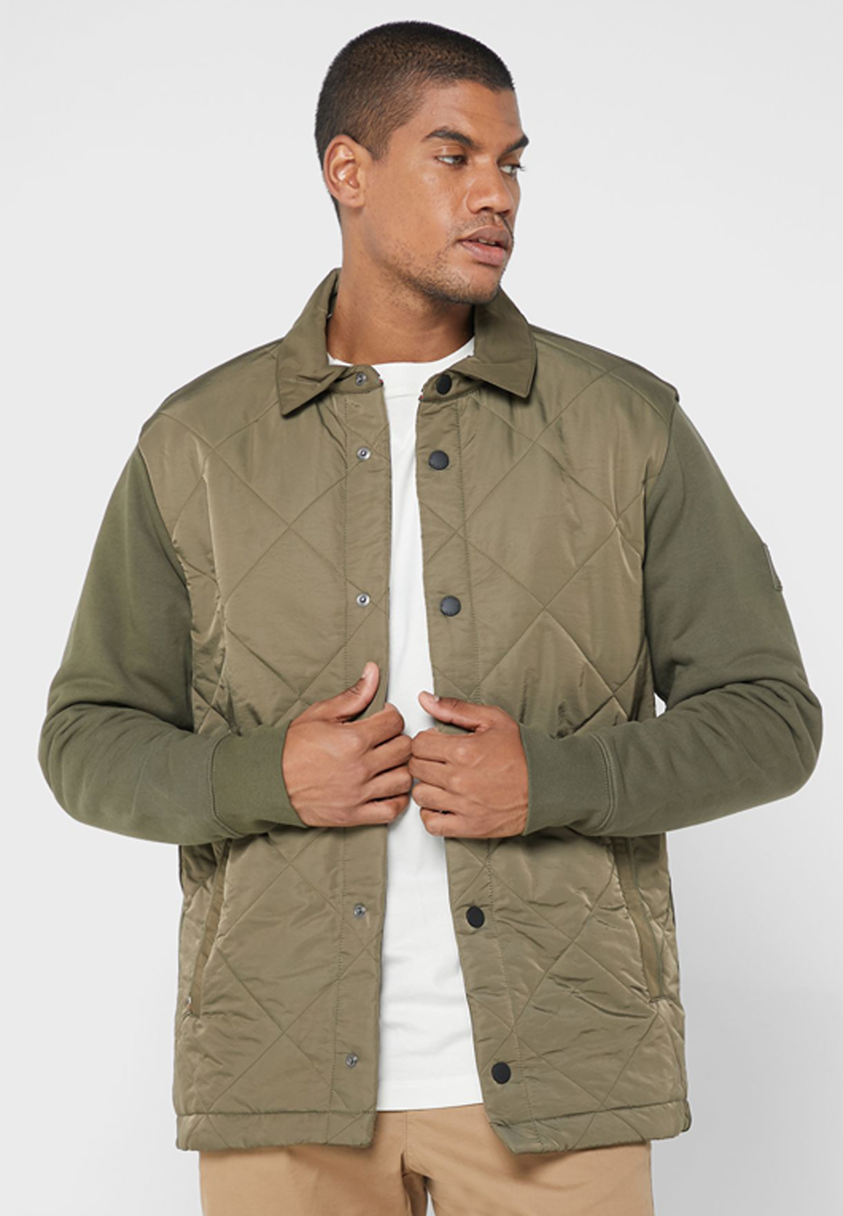 Mix Media  Quilted Coach Jacket Army Green / L