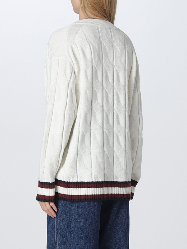 Monogram Cable V-Nk Sweater Ivory / L