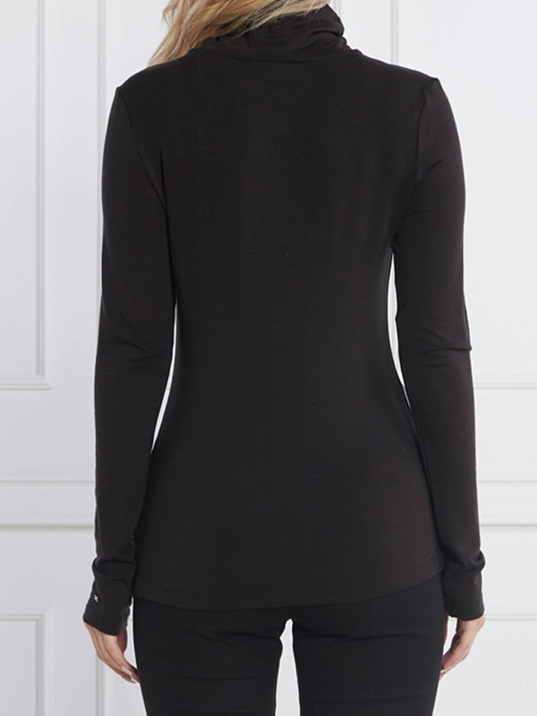 Slim Soft Tencel Roll Neck Ls Black / L