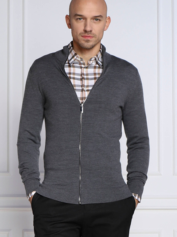 Merino Zip Through Jacket Dark Grey Heather / L