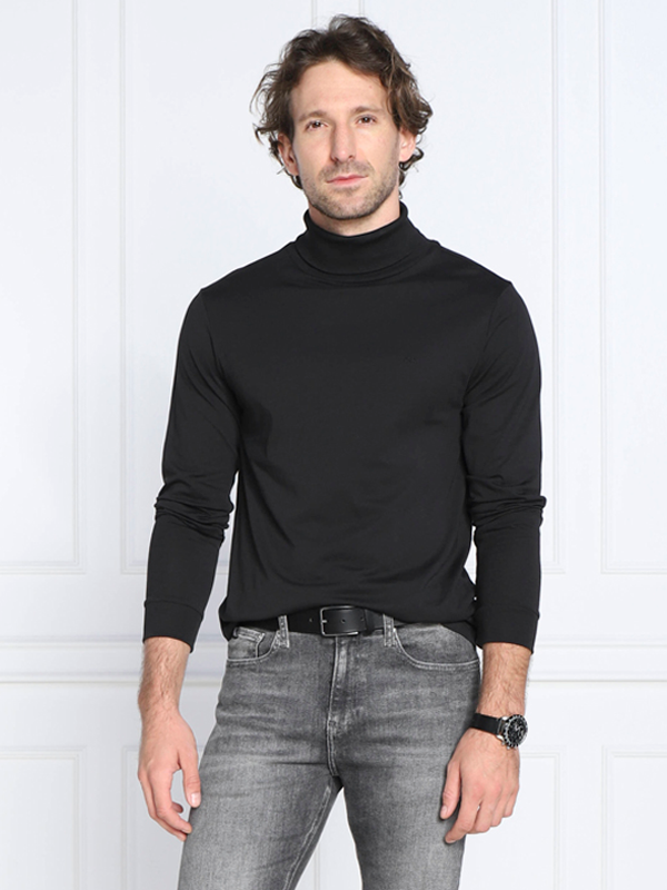 Smooth Cotton Ls Roll Neck Ck Black / L