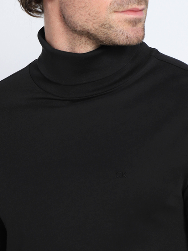 Smooth Cotton Ls Roll Neck Ck Black / L