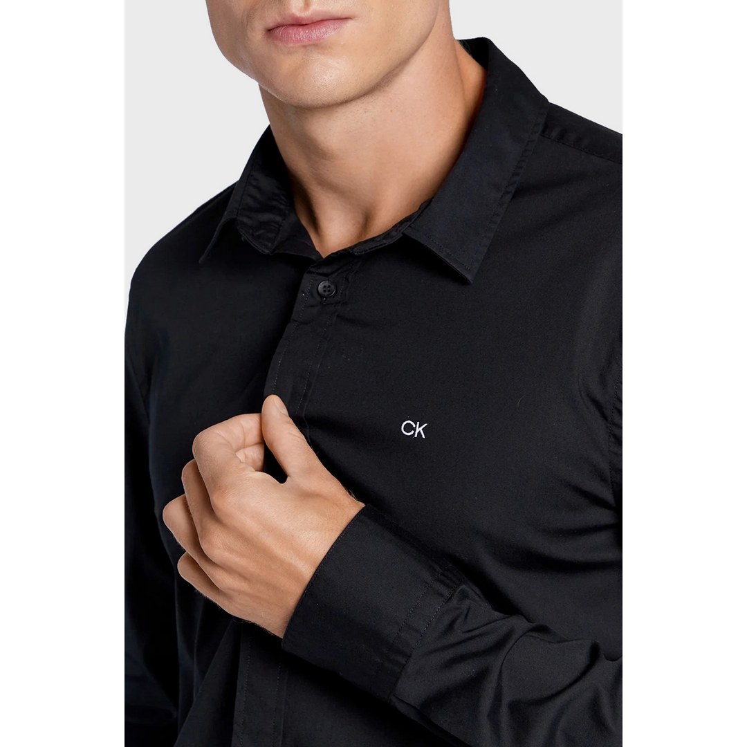 Stretch Poplin Slim Shirt Ck Black / L