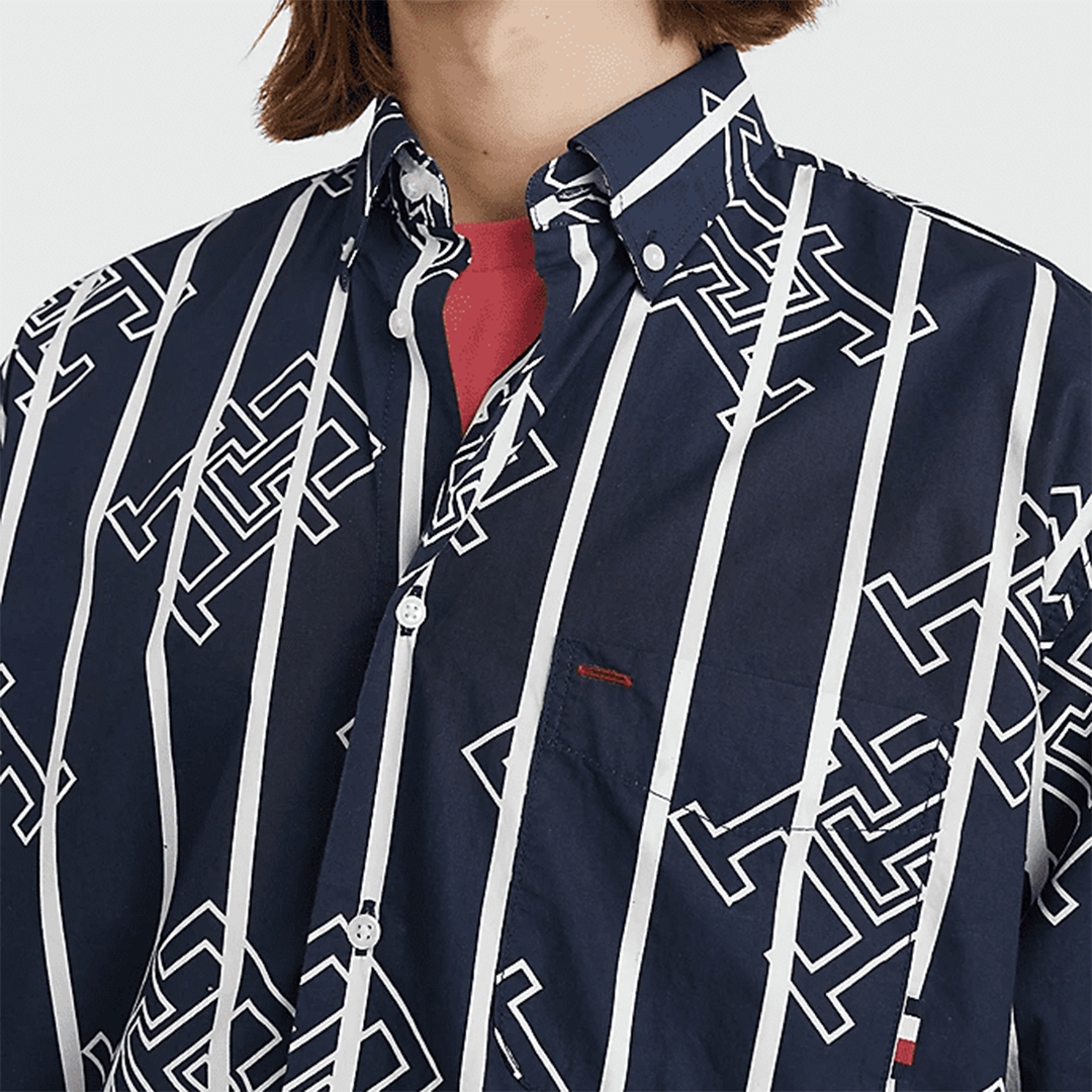 Monogram Sail Stripe Shirt Carbon Navy / Optic White / L