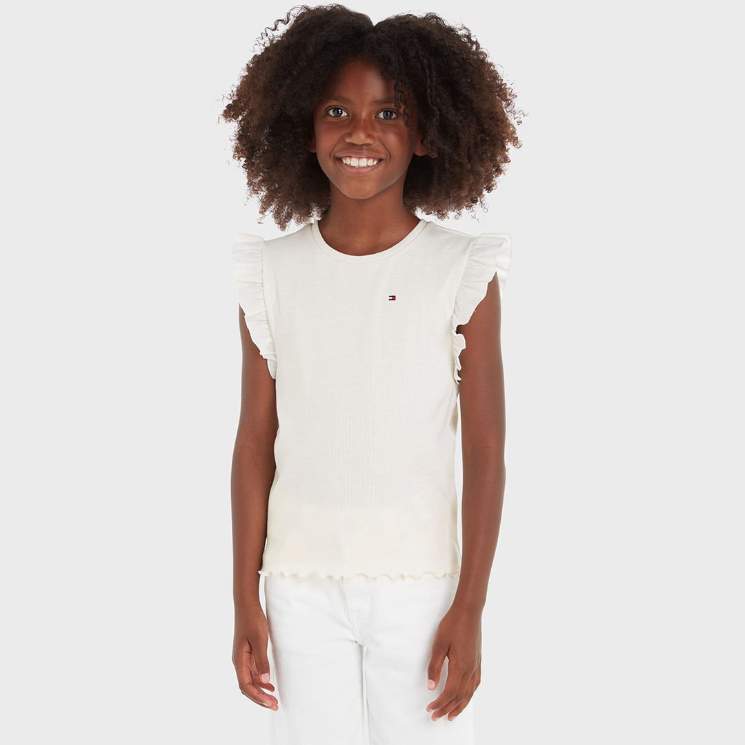 Ruffle Rib Top White / 10