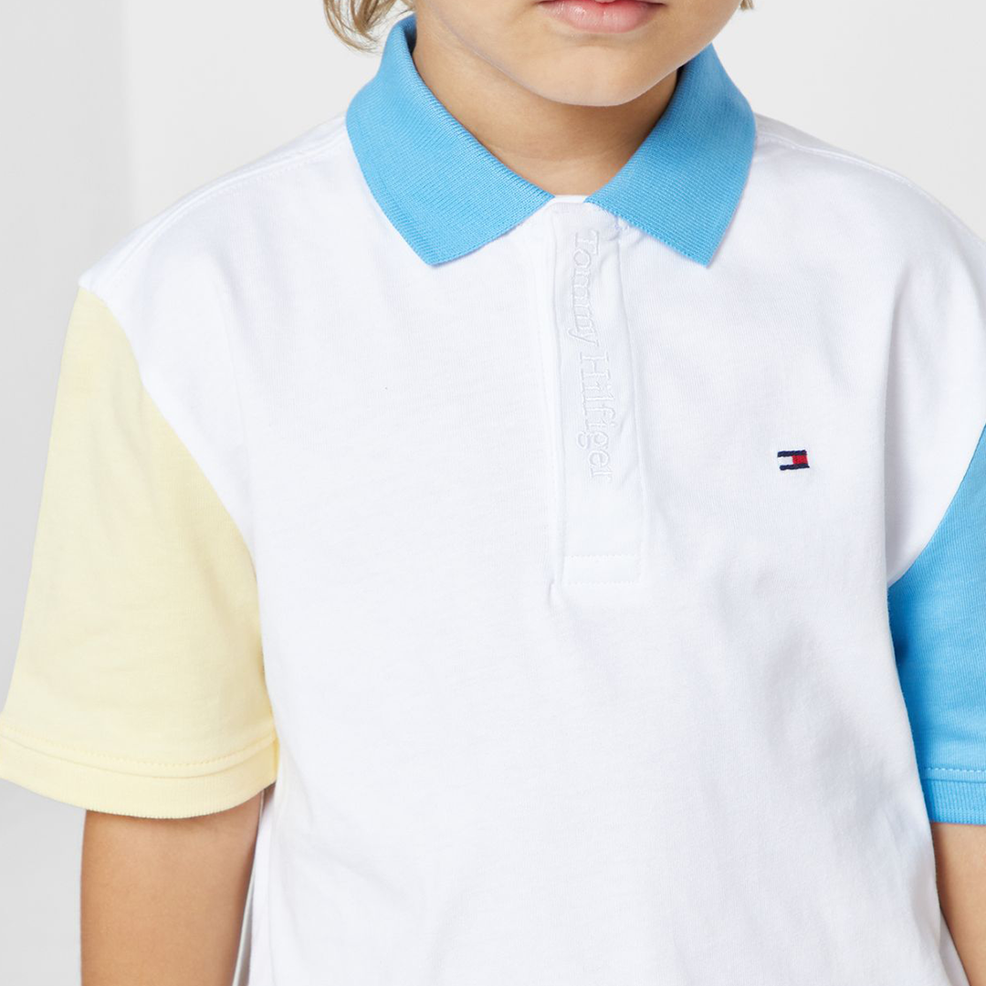 Oversized Colorblock Polo S/S White Shimmering Blue Sunny Day / 10