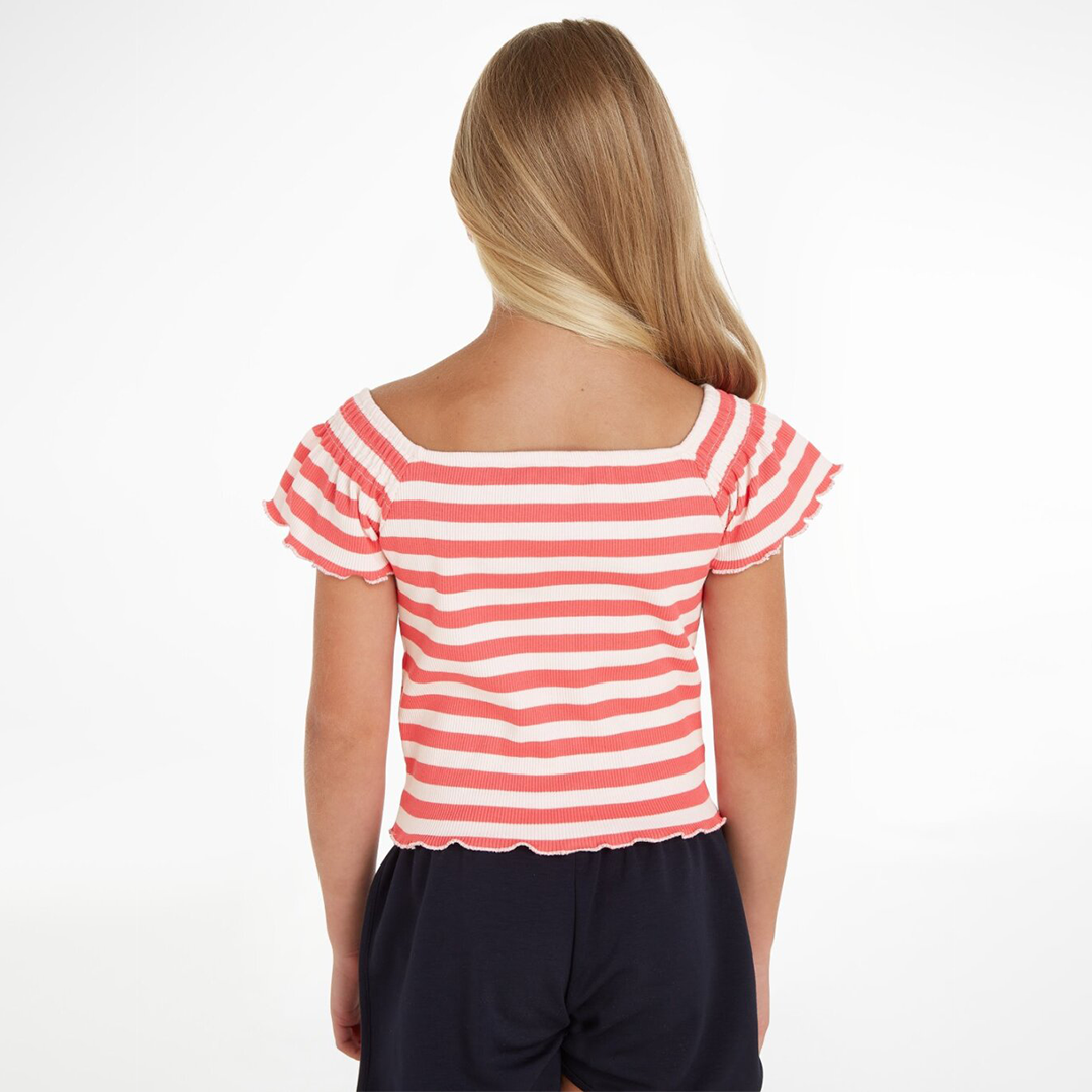 Off Shoulder Stripe Top S/S Laser Pink Stripe / 10