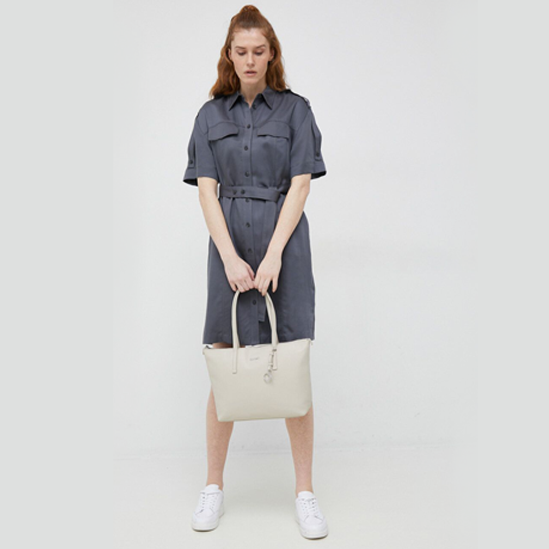 Drapy Tencel Shirt Dress Wet Slate / 42