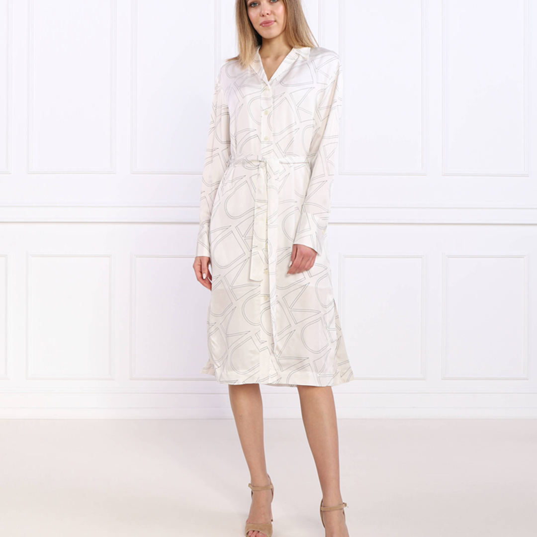 Monogram Belted Shirt Dress Logo Print / Vanilla Ice / 42