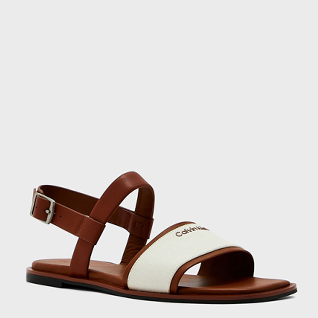 Squared Flat Sandal - Canvas Cognac / Marshmallow / 41