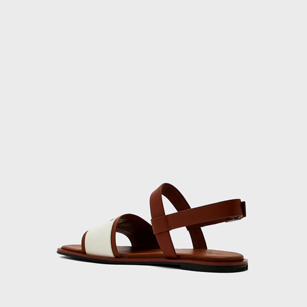 Squared Flat Sandal - Canvas Cognac / Marshmallow / 41