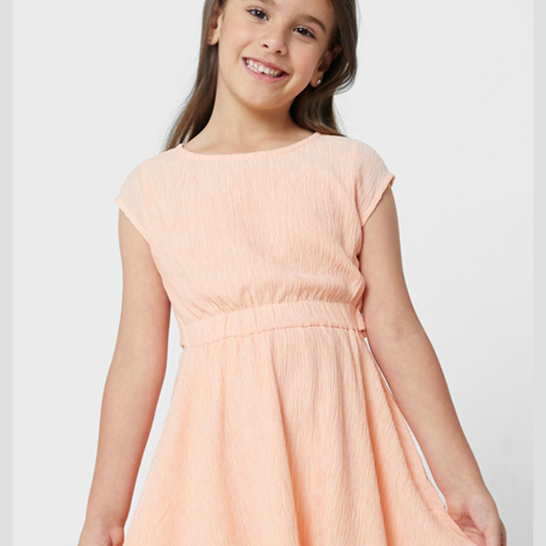 Crinkle Ss Fit Flare Dress Fresh Cantaloupe / 10