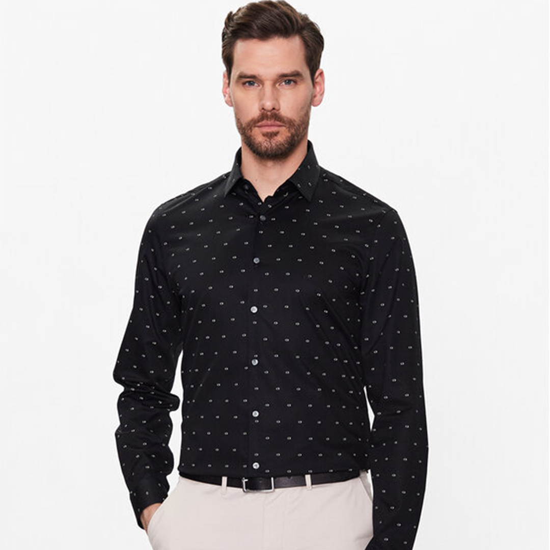 Twill Two Color Print Slim Shirt Ck Black / 42