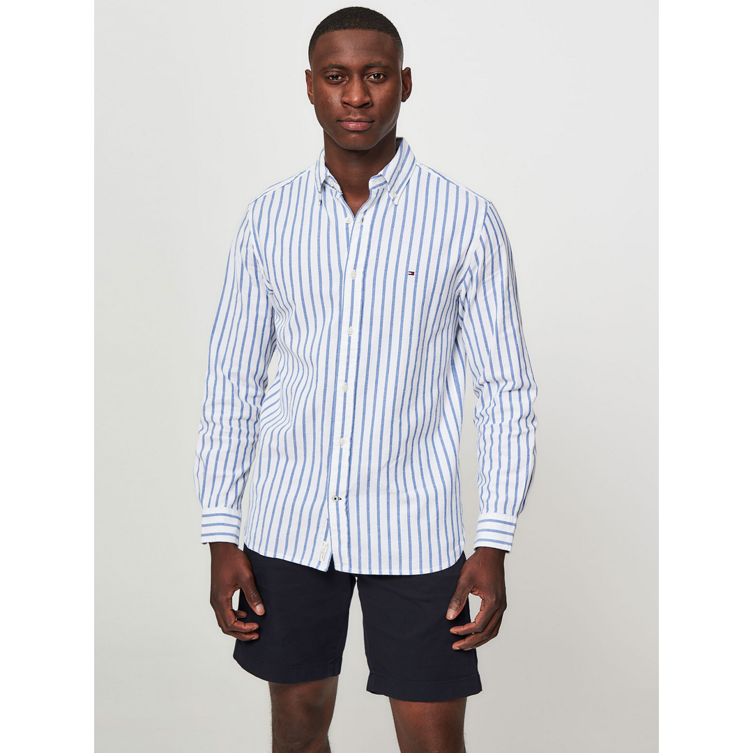 Wo Tone Crinkle Stripe Rf Shirt Optic White / Ultra Blue / L