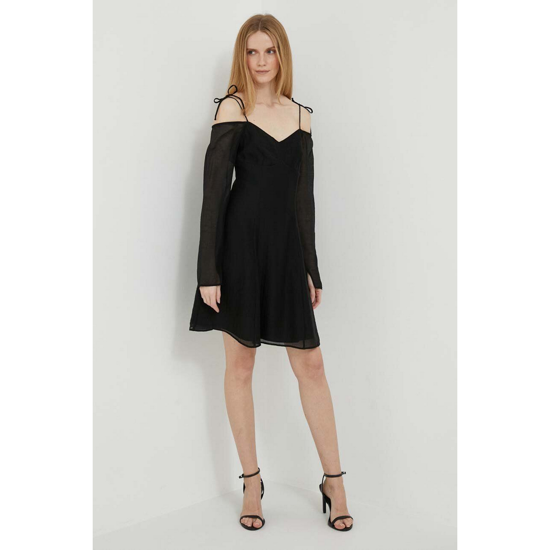 Rinkle Off Shoulder Mini Dress CK BLACK / L