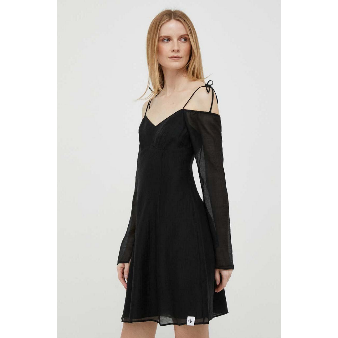 Rinkle Off Shoulder Mini Dress CK BLACK / L