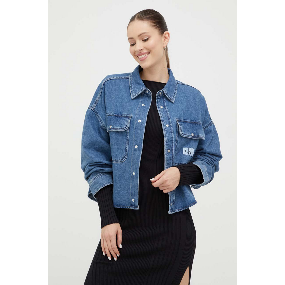 Versized Crop Rounded Hem Shirt Denim Medium / L