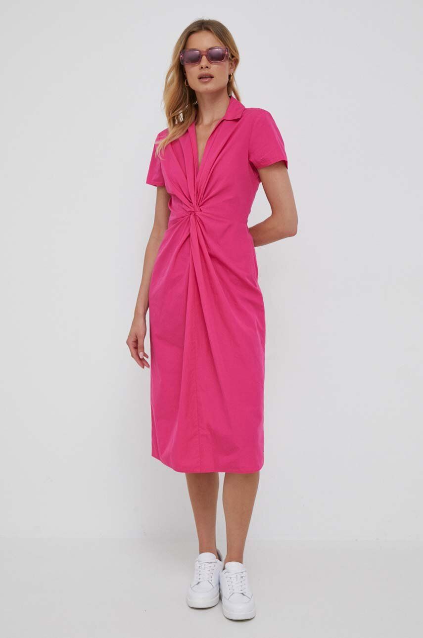 Solid Poplin Midi Dress Ss Bright Cerise Pink / R40