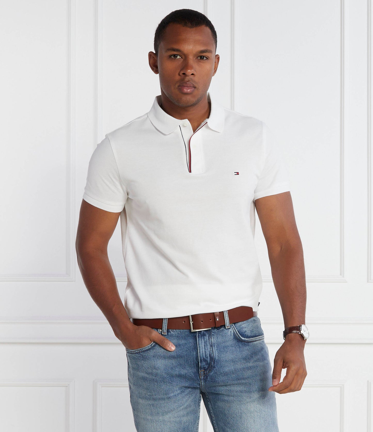 Ess Rwb Detail Slim Polo White / L