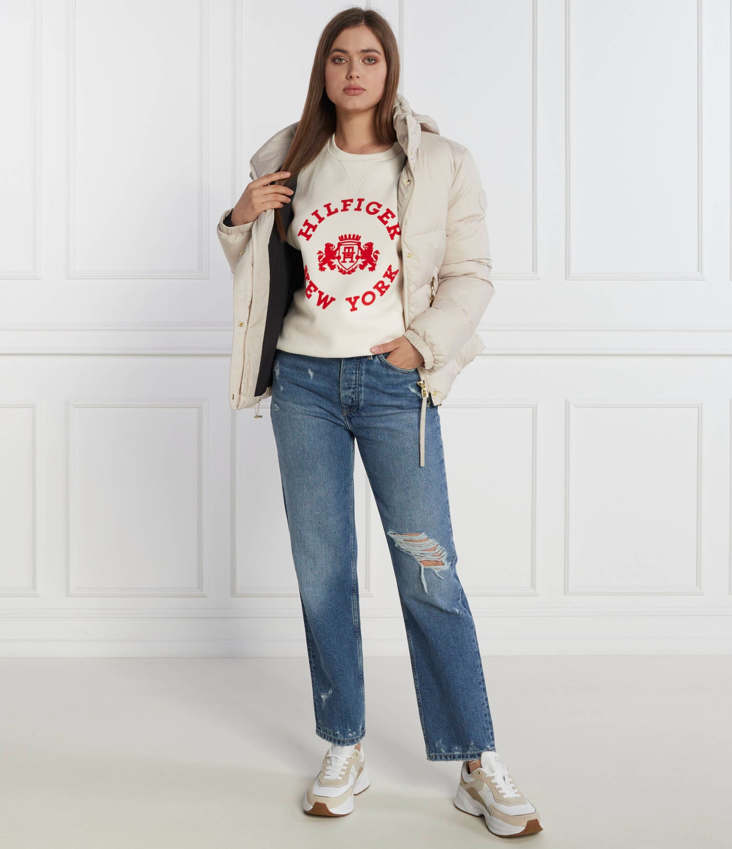 Mdn Reg Varsity Flock Sweatshirt Ancient White / L