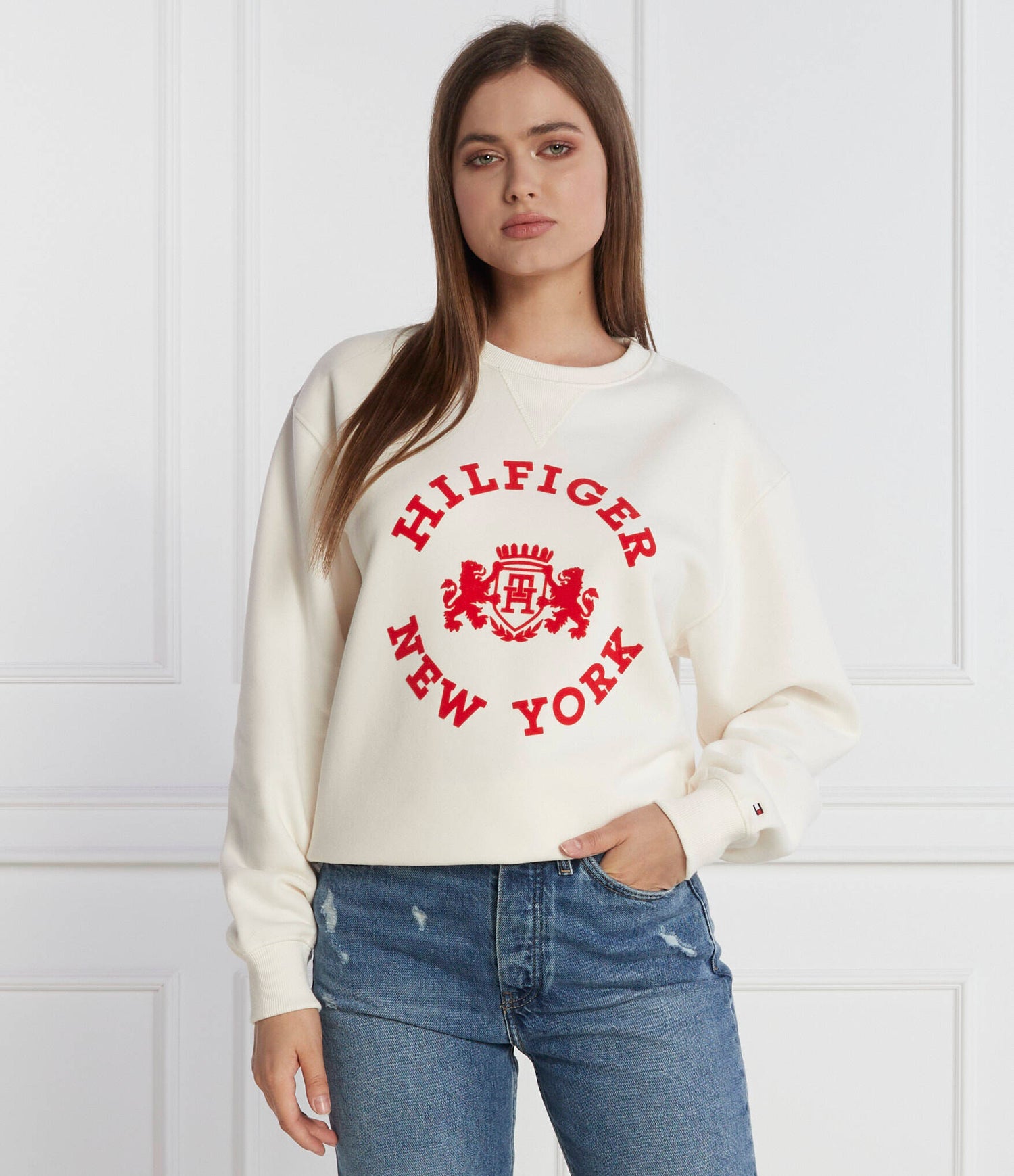 Mdn Reg Varsity Flock Sweatshirt Ancient White / L