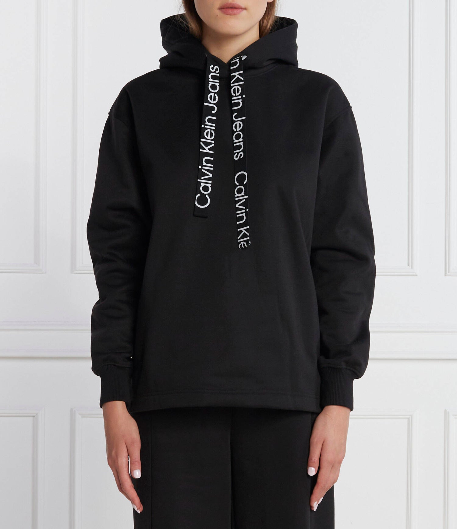 Logo Drawcord Hoodie Ck Black/Bright White / S