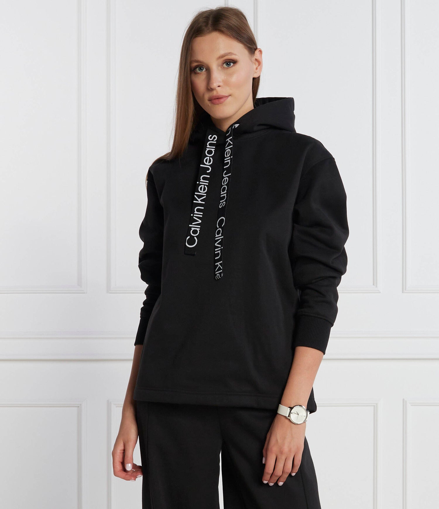 Logo Drawcord Hoodie Ck Black/Bright White / S