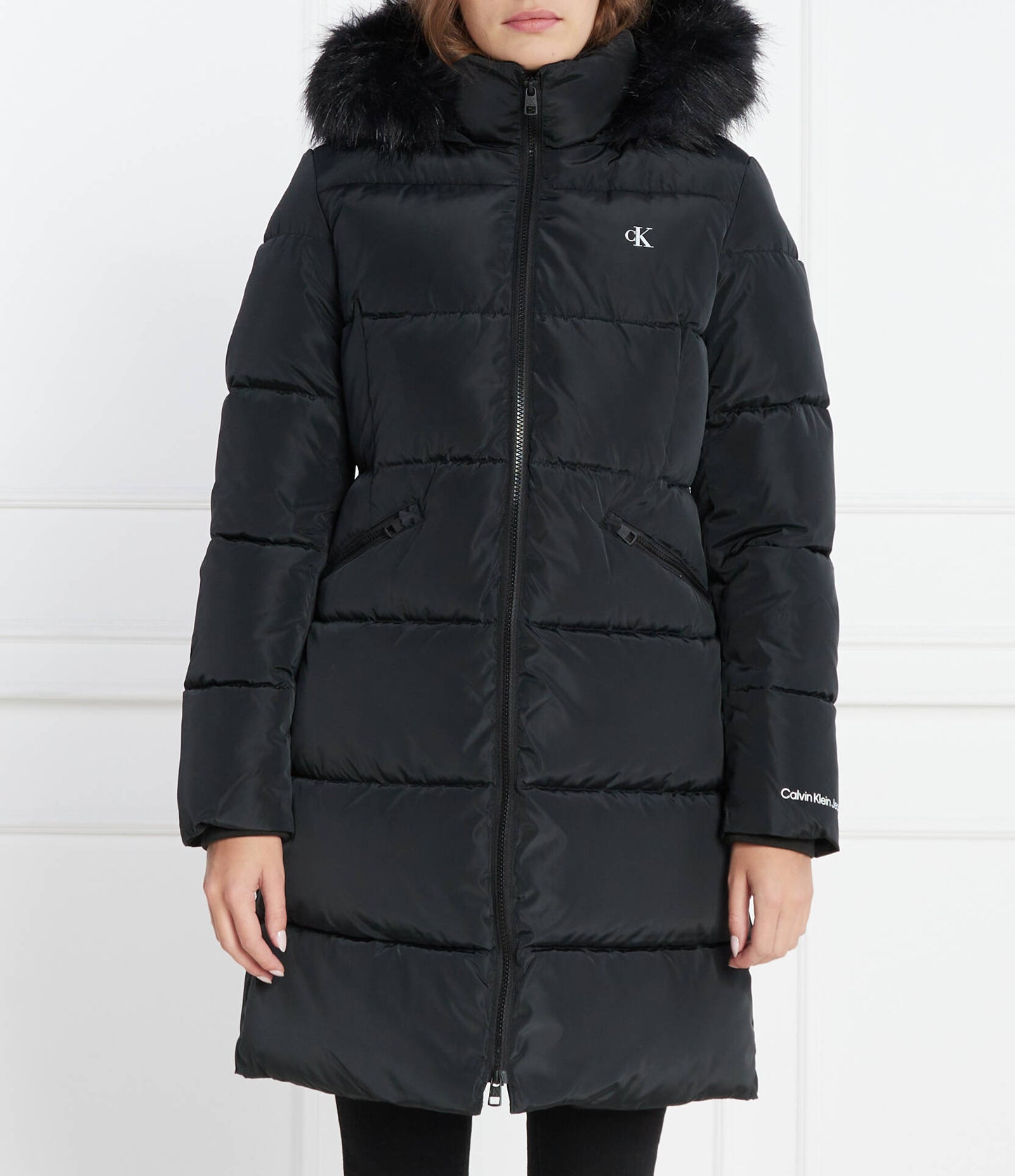 Faux Fur Hooded Fitted Long Jkt Ck Black / L