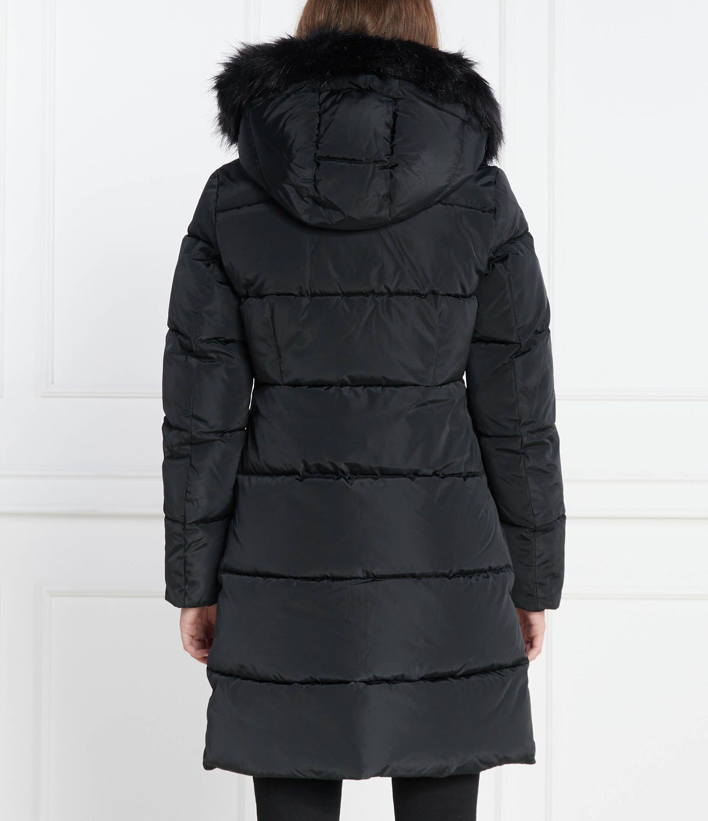 Faux Fur Hooded Fitted Long Jkt Ck Black / L