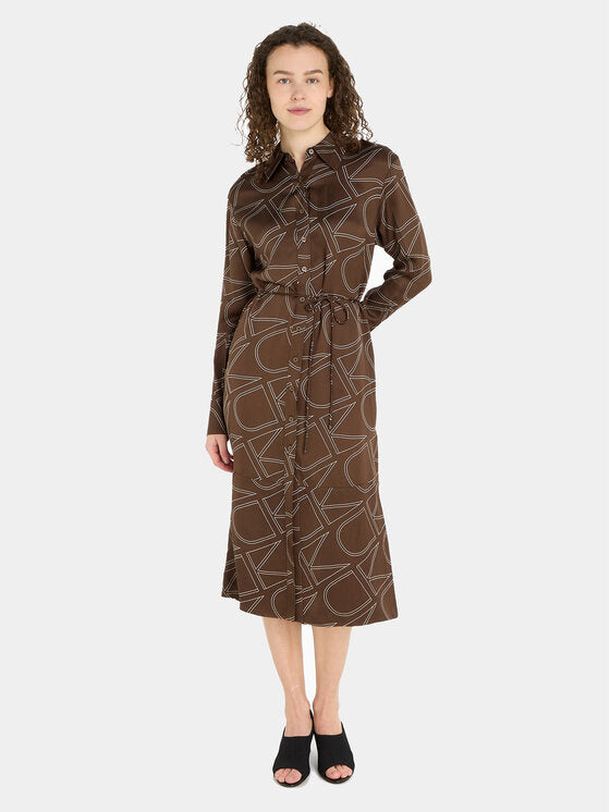 Viscose Twill Shirt Dress Monogram Print / Brown Kelp / 42