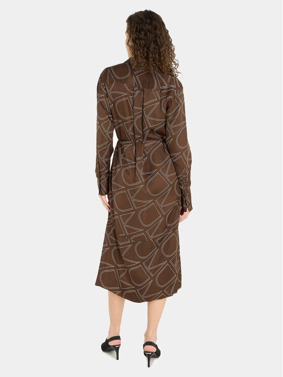 Viscose Twill Shirt Dress Monogram Print / Brown Kelp / 42