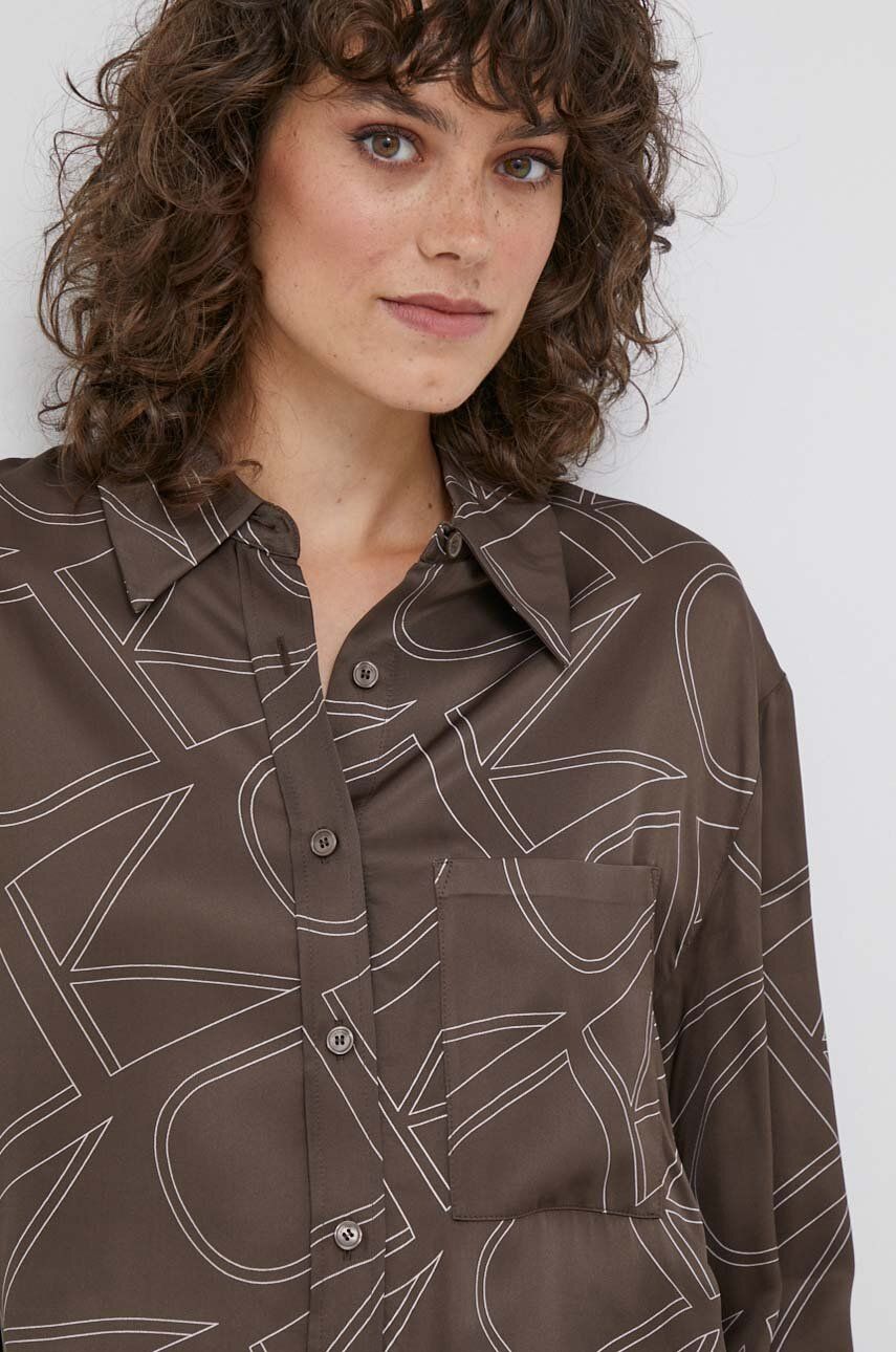 Viscose Twill Print Shirt Monogram Print / Brown Kelp / 42