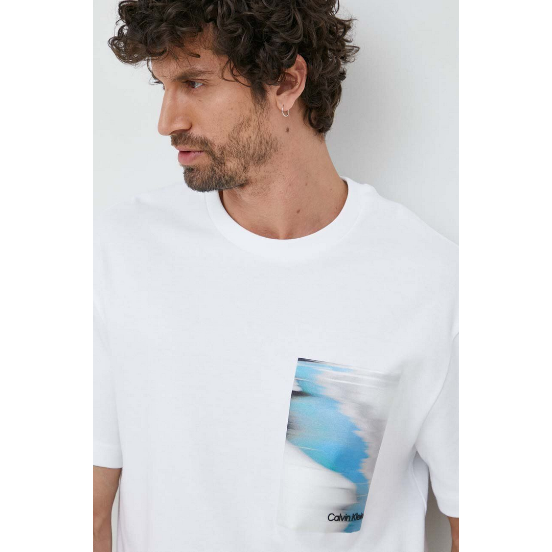 GLITCH CHEST PRINT COMFORT TEE Bright White / L