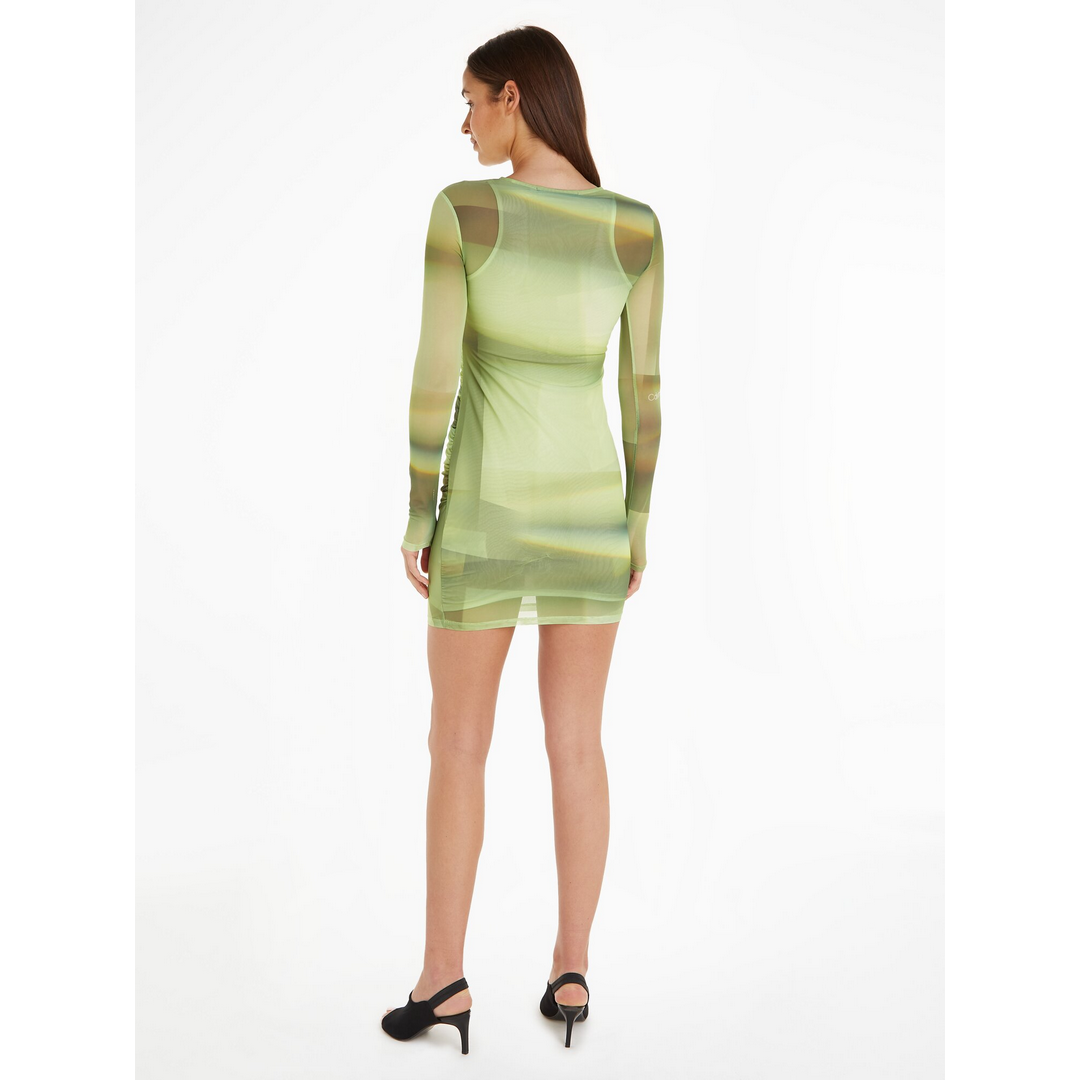 ILLUMINATED AOP MESH DRESS Green Illuminated Aop / L