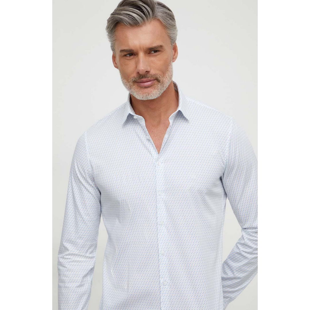 POPLIN PRINT SLIM SHIRT Bright White / 42