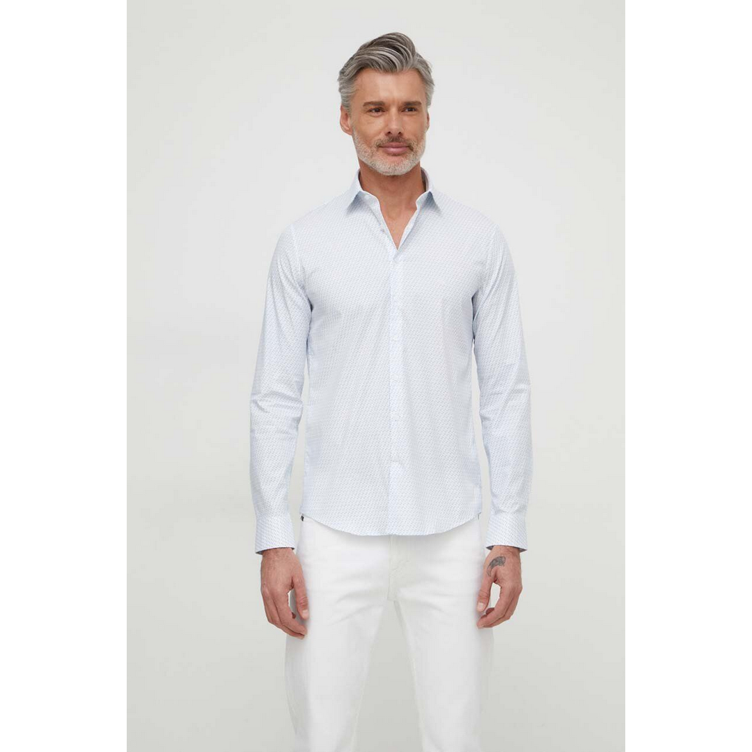 POPLIN PRINT SLIM SHIRT Bright White / 42