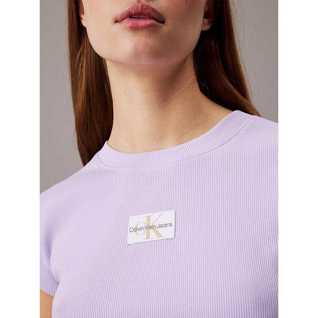 Woven Label Rib Baby Tee Pastel Lilac / L