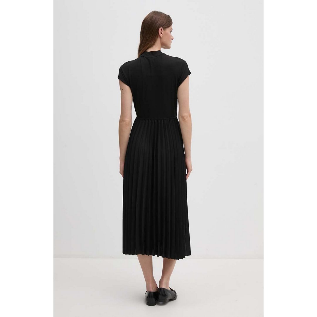 5X2 Rib Mk-Nk Pleat Midi Drs Ss Black / SM