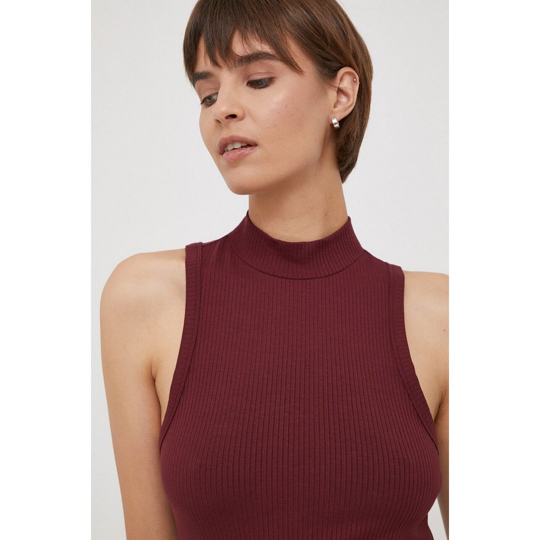 Slim 5X2 Rib Mock-Nk/ Vlp/ L Deep Rouge / S